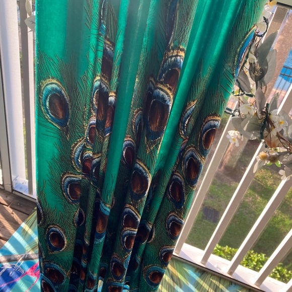 Green Multicolored V Neck Sleeveless Peacock Print Maxi Dress Sz M - Picture 6 of 14